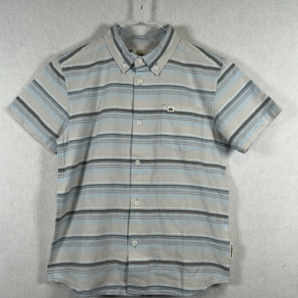 Quicksilver Big Boys Small 10 ButtonUp Short Sleeve Oxford‎ Stripe Woven NWT - Picture 1 of 6